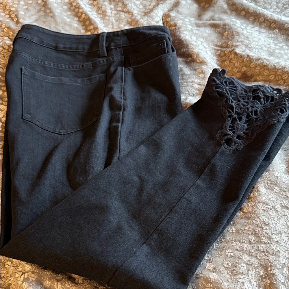 Soft Surroundings Black Skinny Jeans with Lace Accent